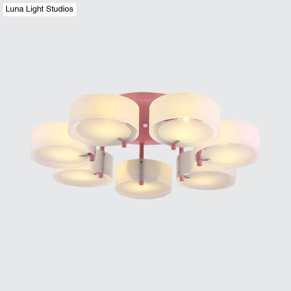 Macaron Loft Milk Glass Semi Flush Ceiling Light For Study Room