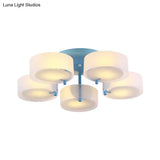 Macaron Loft Milk Glass Semi Flush Ceiling Light For Study Room