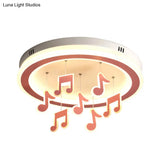 Macaron Loft Pink Theme Park Flush Mount Ceiling Light With Musical Note Design