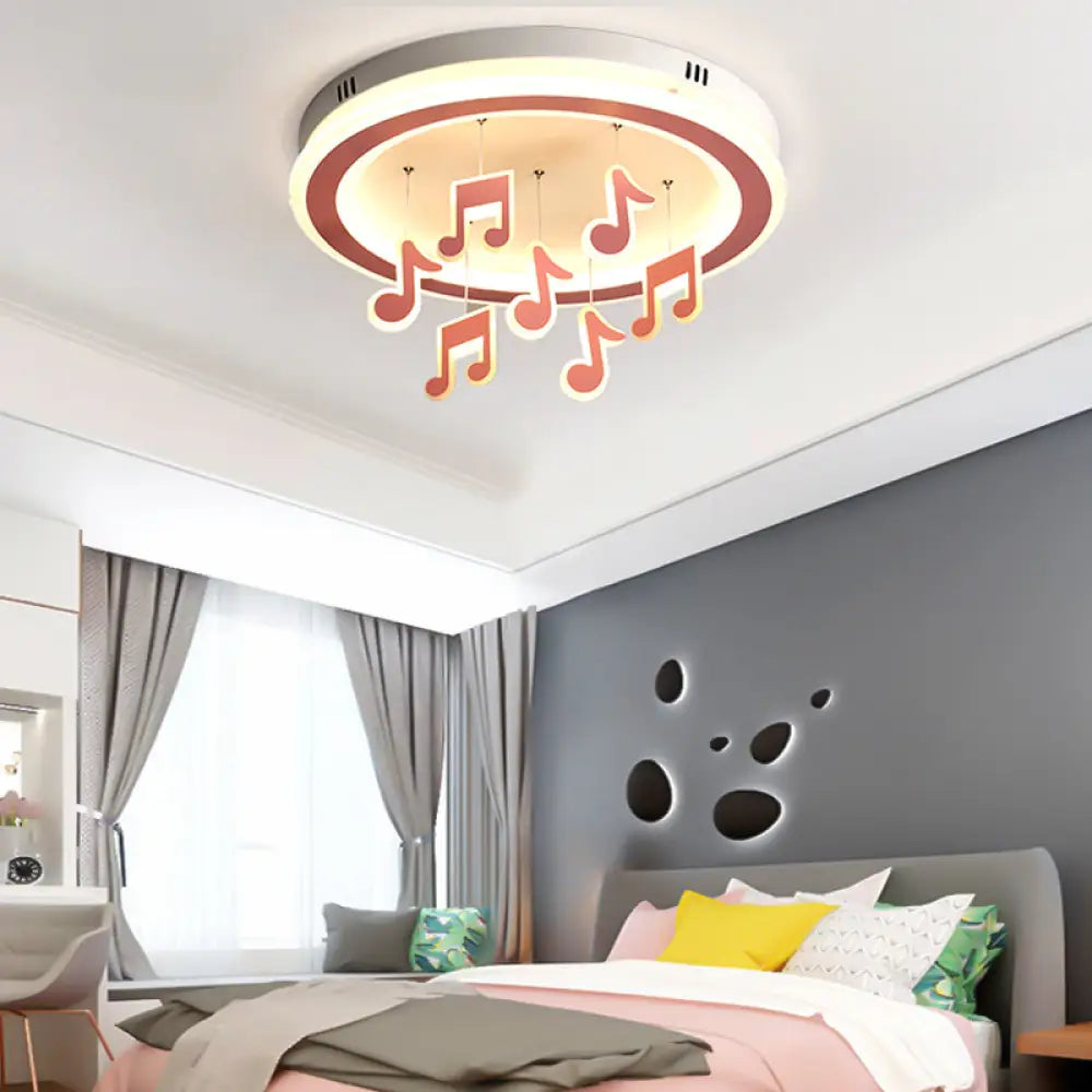 Macaron Loft Pink Theme Park Flush Mount Ceiling Light With Musical Note Design
