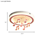 Macaron Loft Pink Theme Park Flush Mount Ceiling Light With Musical Note Design