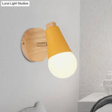 Macaron Loft Sweet Cone Wall Light - Metal/Wood Backplate Rotatable Single Blue/Green/Pink Corridor