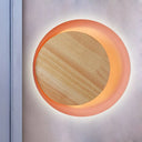 Macaron Loft Wood Led Wall Lamp - Pink Eclipse View Light Ideal For Stair Bathroom