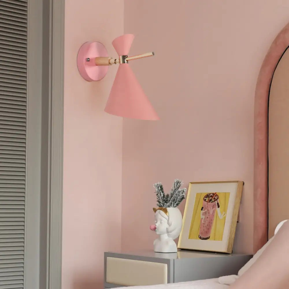 Macaron Metal Wall Sconce - Angle Shade 1 Light Black/White/Pink/Yellow/Green Bedroom Pink