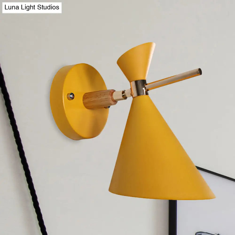 Macaron Metal Wall Sconce - Angle Shade 1 Light Black/White/Pink/Yellow/Green Bedroom