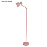 Macaron Metallic Flare Floor Lamp: Wide Rotatable Arm 1 Light Black/Pink/White