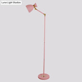Macaron Metallic Flare Floor Lamp: Wide Rotatable Arm 1 Light Black/Pink/White