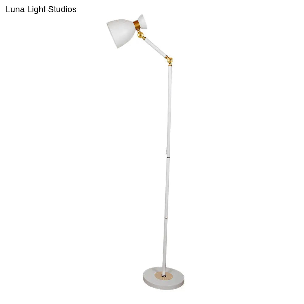 Macaron Metallic Flare Floor Lamp: Wide Rotatable Arm 1 Light Black/Pink/White