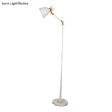 Macaron Metallic Flare Floor Lamp: Wide Rotatable Arm 1 Light Black/Pink/White