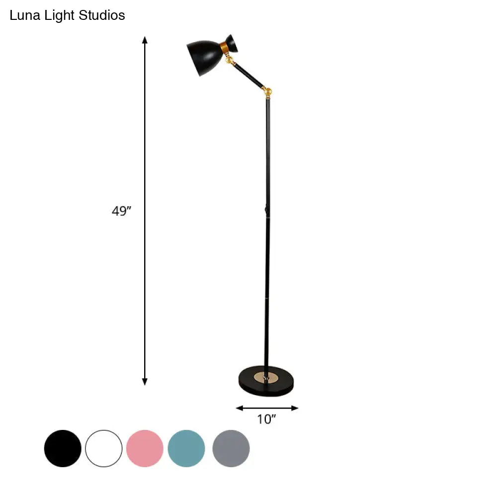Macaron Metallic Flare Floor Lamp: Wide Rotatable Arm 1 Light Black/Pink/White