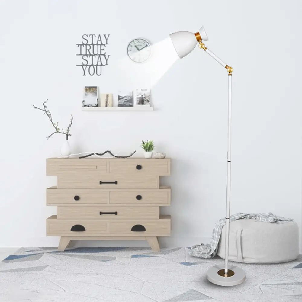 Macaron Metallic Flare Floor Lamp: Wide Rotatable Arm 1 Light Black/Pink/White White