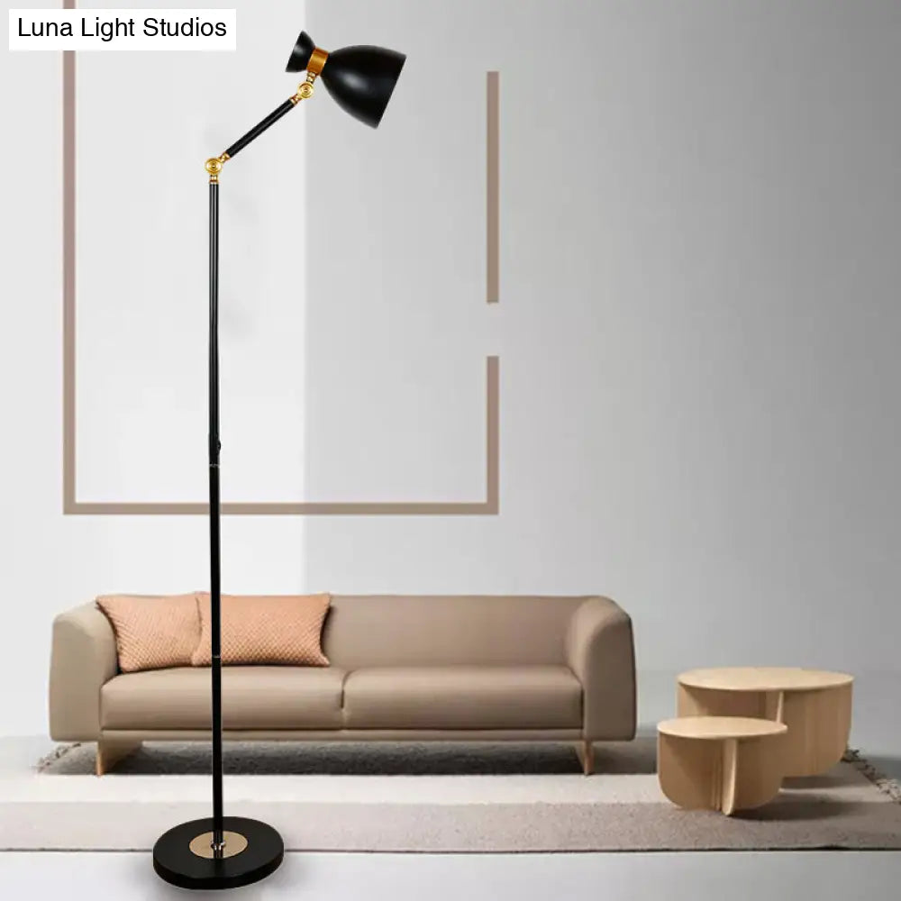 Macaron Metallic Flare Floor Lamp: Wide Rotatable Arm 1 Light Black/Pink/White