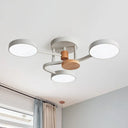 Macaron Metallic Led Flush Mount Lamp In Grey/White/Green - Round Semi-Flush Fixture With Curved