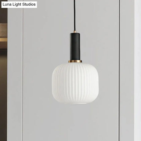 Macaron Pendant Light: Black/Pink/Blue Cylinder/Oval/Drum White Glass Shade 5’/8’/12’ Wide