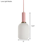 Macaron Pendant Light: Black/Pink/Blue Cylinder/Oval/Drum White Glass Shade 5’/8’/12’ Wide