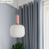 Macaron Pendant Light: Black/Pink/Blue Cylinder/Oval/Drum White Glass Shade 5’/8’/12’ Wide