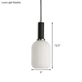 Macaron Pendant Light: Black/Pink/Blue Cylinder/Oval/Drum White Glass Shade 5’/8’/12’ Wide