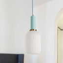 Macaron Pendant Light: Black/Pink/Blue Cylinder/Oval/Drum White Glass Shade 5’/8’/12’ Wide Blue / 5’
