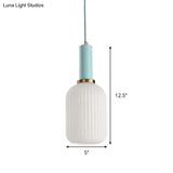 Macaron Pendant Light: Black/Pink/Blue Cylinder/Oval/Drum White Glass Shade 5’/8’/12’ Wide
