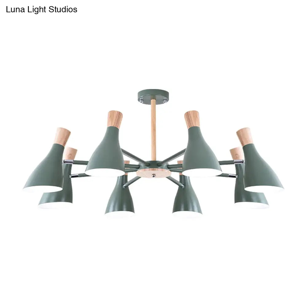Macaron Pendant Light: Bottle Shape Chandelier For Living Room - 8 Bulbs Metal Finish