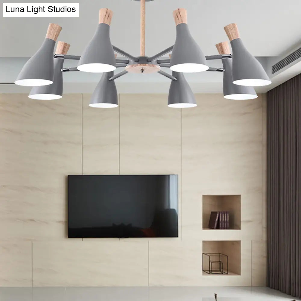 Macaron Pendant Light: Bottle Shape Chandelier For Living Room - 8 Bulbs Metal Finish