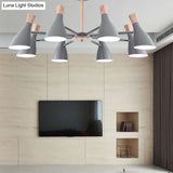 Macaron Pendant Light: Bottle Shape Chandelier For Living Room - 8 Bulbs Metal Finish