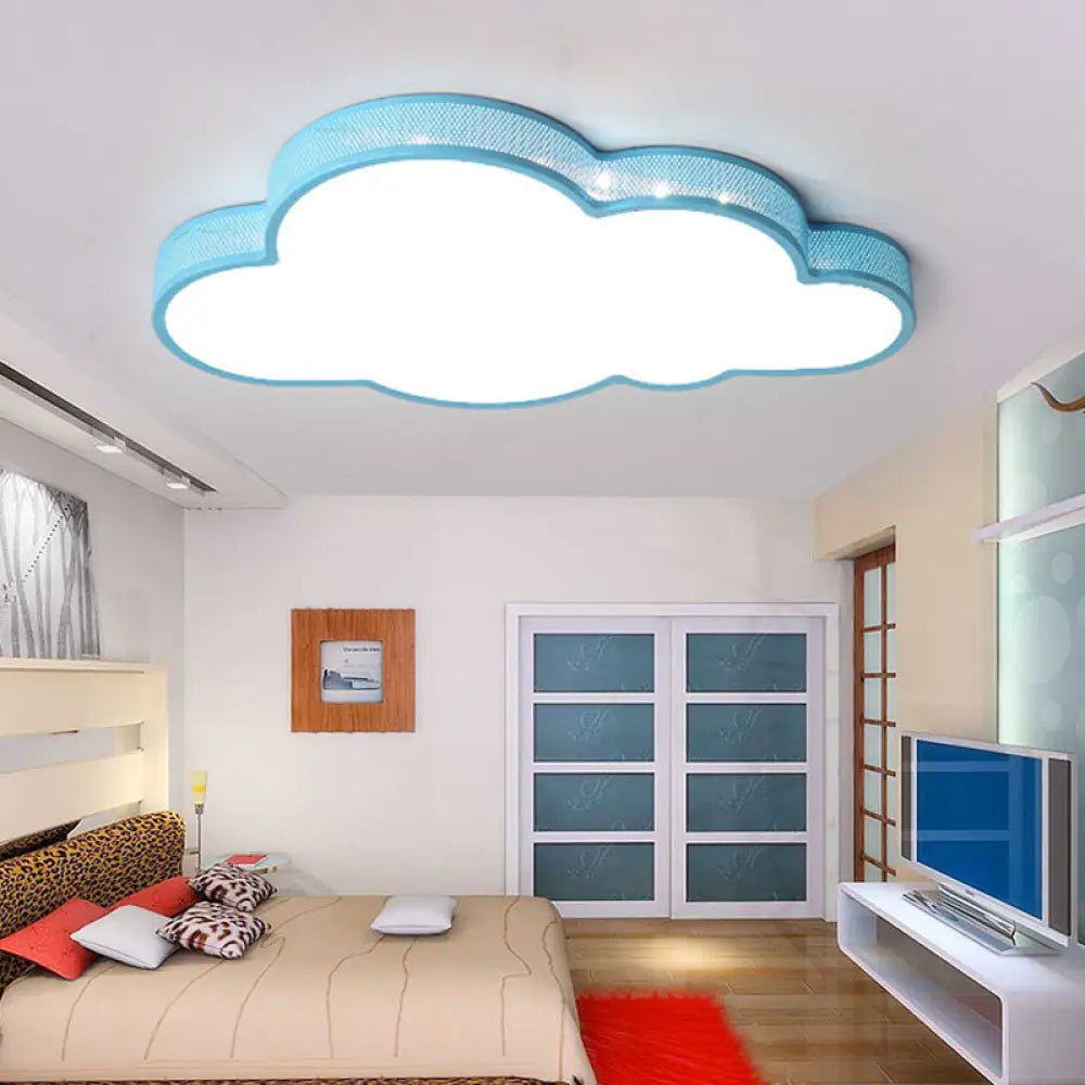 Macaron Perforated Cloud Ceiling Lamp – Metal And Acrylic Flush Mount For Hallway Led Light Blue