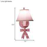 Macaron Pink Bow Wall Lamp With Fabric Shade - Bedroom Mounted Light