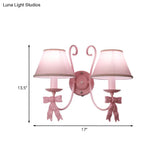 Macaron Pink Bow Wall Lamp With Fabric Shade - Bedroom Mounted Light