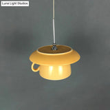 Macaron Pink/Grey/Green Led Pendant Lamp With Coffee Cup Ceramics Shade - Perfect For Restaurants