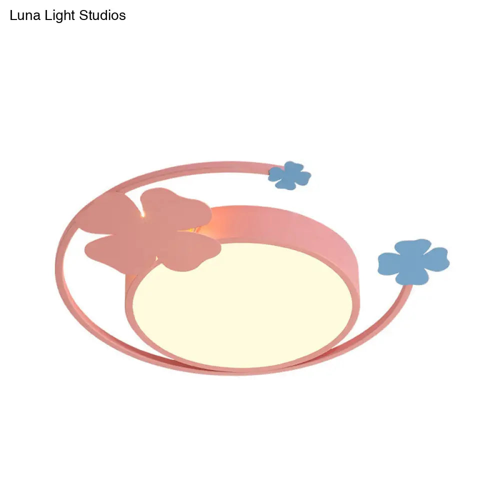 Macaron Pink Led Flush Mount Light With Clover Detail - Warm/White Lighting