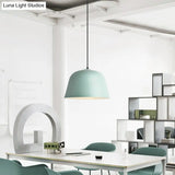 Macaron Single-Bulb Pendant Light With Pink/Grey/Green Bowl Shade Iron Finish | 10/12.5 Width