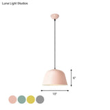 Macaron Single-Bulb Pendant Light With Pink/Grey/Green Bowl Shade Iron Finish | 10/12.5 Width
