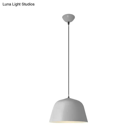 Macaron Single-Bulb Pendant Light With Pink/Grey/Green Bowl Shade Iron Finish | 10/12.5 Width