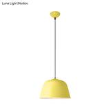 Macaron Single-Bulb Pendant Light With Pink/Grey/Green Bowl Shade Iron Finish | 10/12.5 Width