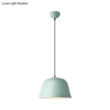 Macaron Single-Bulb Pendant Light With Pink/Grey/Green Bowl Shade Iron Finish | 10/12.5 Width