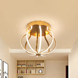 Macaron Style Aluminum Led Ceiling Light - Yellow/Blue Pear Cage Semi Flush Mount For Bedroom