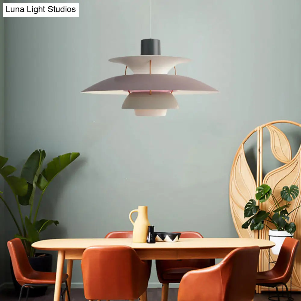 Macaron Style Aluminum Pendant Light With Flared Shade - 3 Layers 1 Black/Gray 12’/16’ Wide