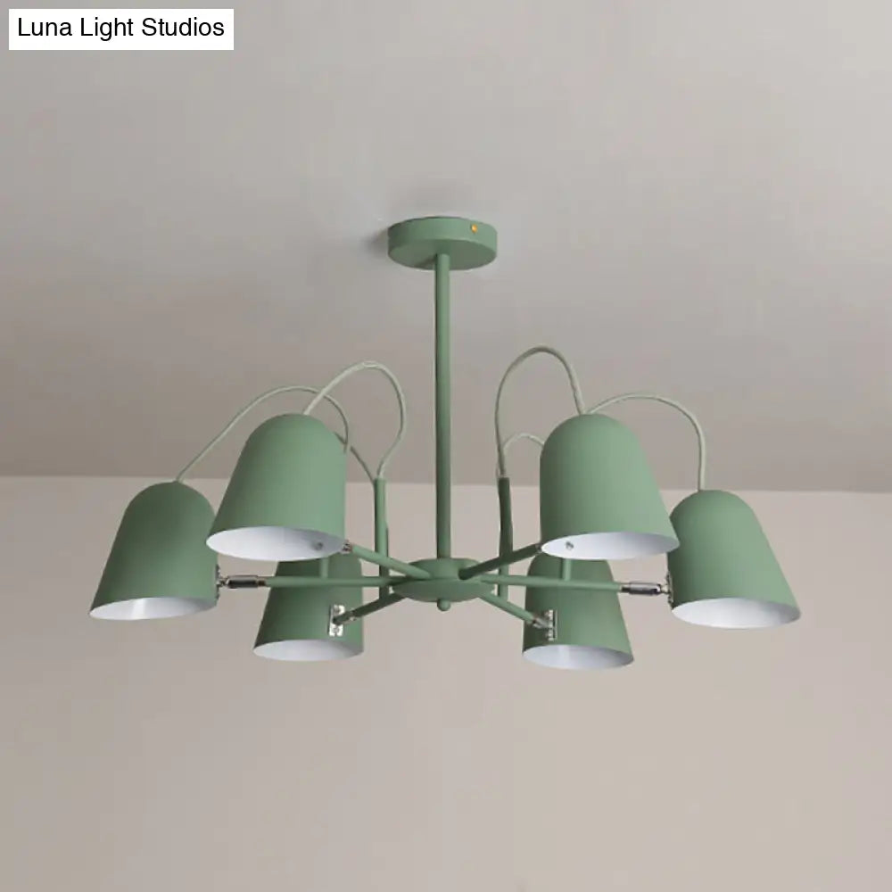 Macaron Style Candy-Colored Chandelier - Foyer Kindergarten Pendant Light With 6 Metal Lights