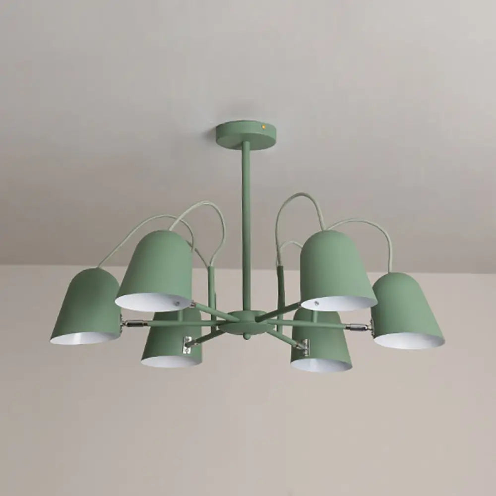 Macaron Style Candy-Colored Chandelier - Foyer Kindergarten Pendant Light With 6 Metal Lights Green