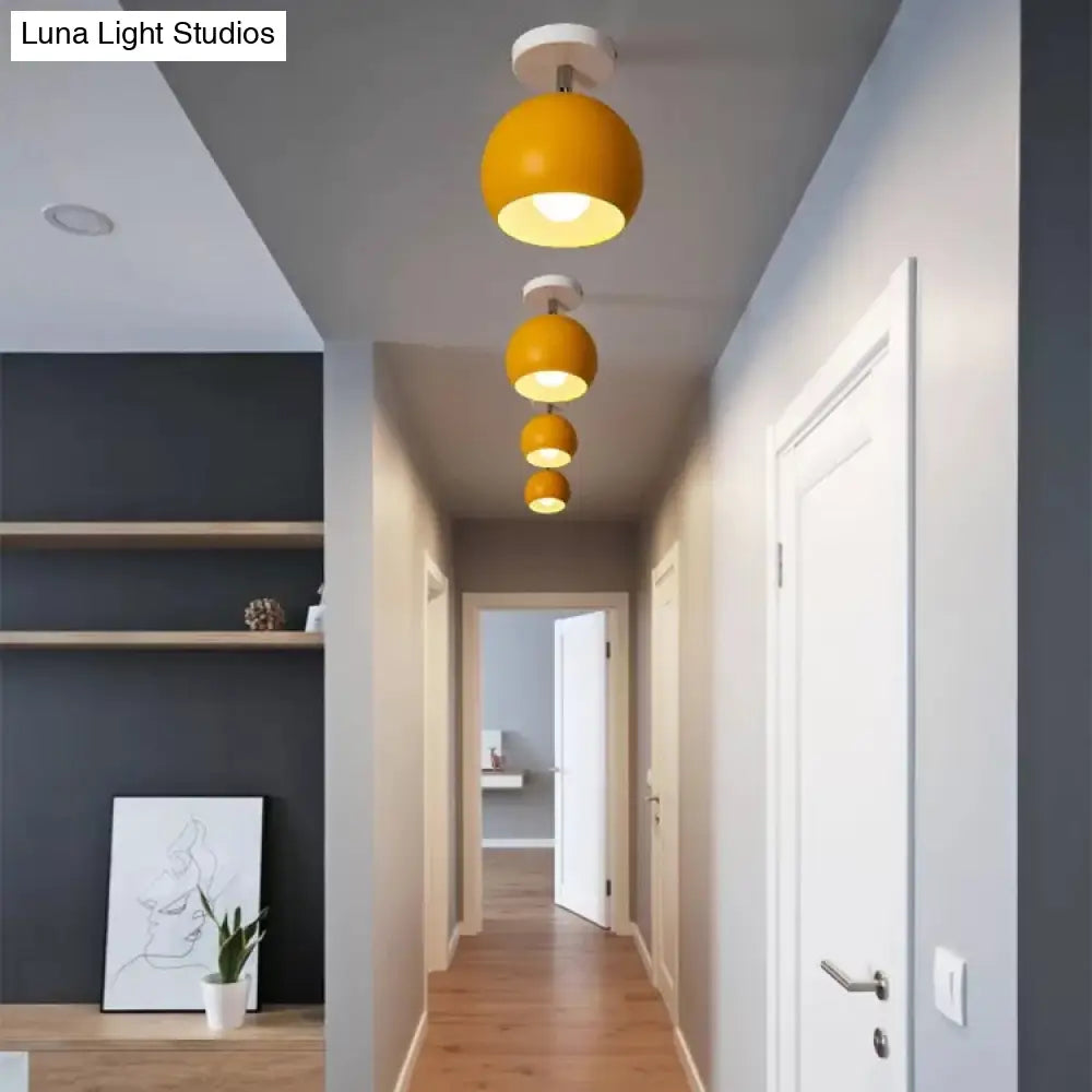 Macaron Style Ceiling Light - Rotatable Sphere Shade Metal Flush Mount For Hallway
