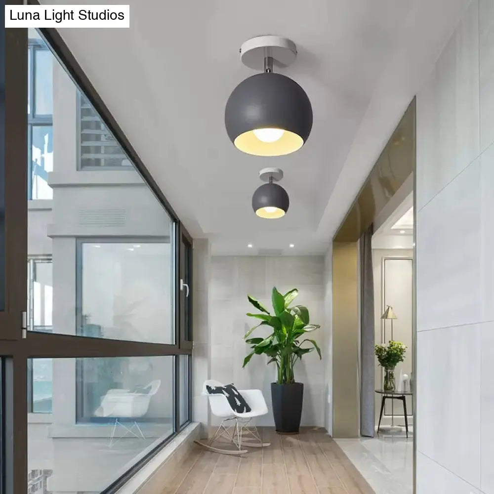 Macaron Style Ceiling Light - Rotatable Sphere Shade Metal Flush Mount For Hallway