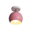 Macaron Style Ceiling Light - Rotatable Sphere Shade Metal Flush Mount For Hallway Pink
