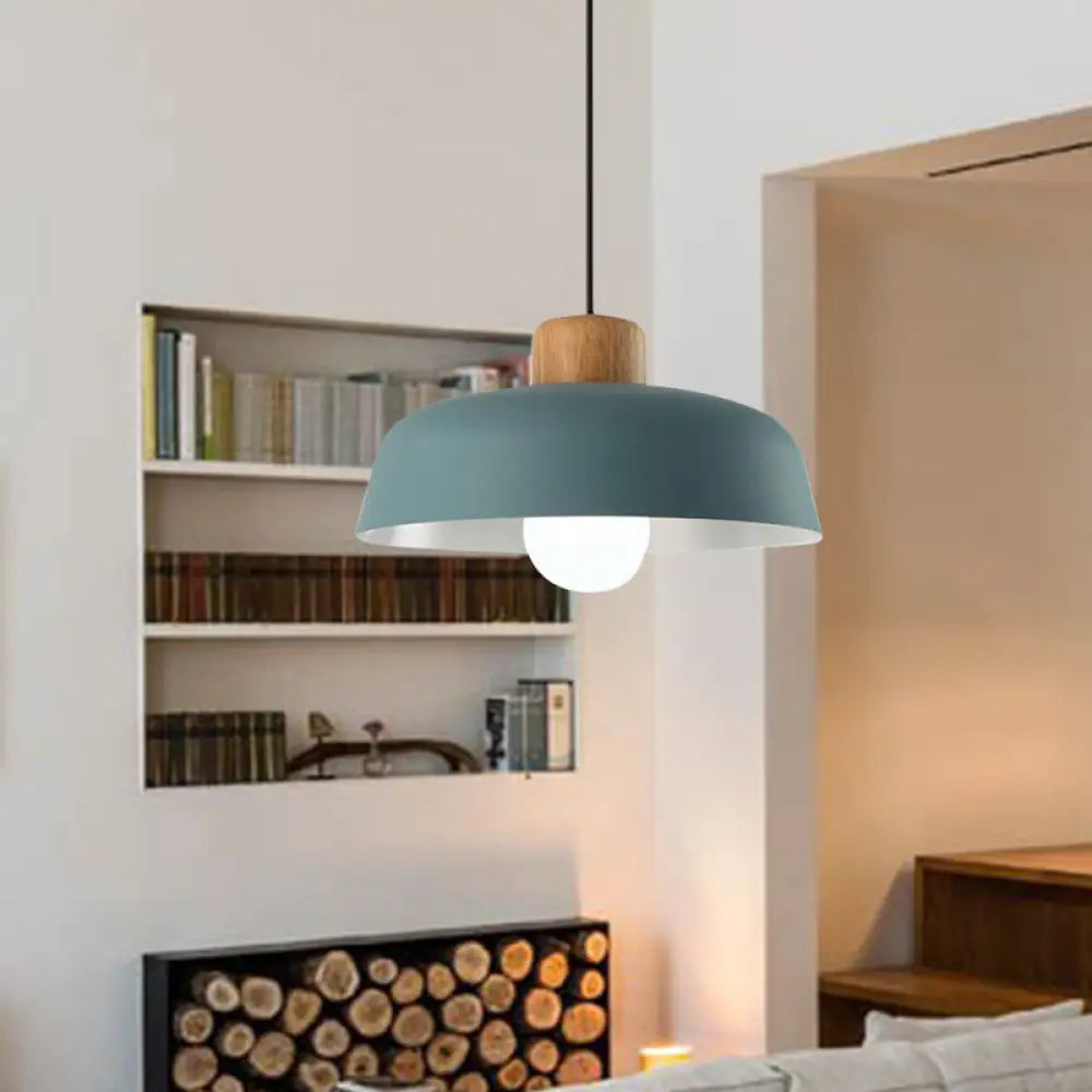 Macaron Style Metallic Hanging Light With Wide Bowl Shade - 1 Bulb Kitchen Pendant Lamp In