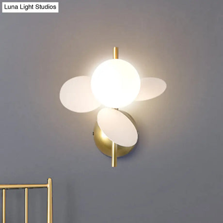 Macaron Style Iron Sconce - Leaf Bedside Wall Lighting In White With Multicolored Glass Shade