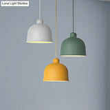 Macaron Style Metal Pendant Light For Dining Room - Single Head Bowl Shape Hanging Lamp
