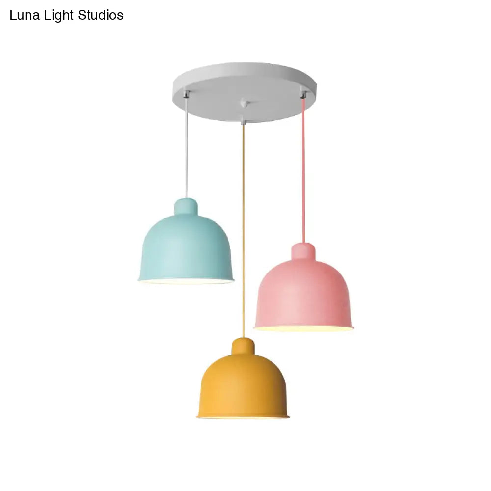 Macaron Style Metal Pendant Light For Dining Room - Single Head Bowl Shape Hanging Lamp