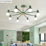 Macaron Sweet Cone Game Room Chandelier - Metal 8-Light Hanging Light With Antlers