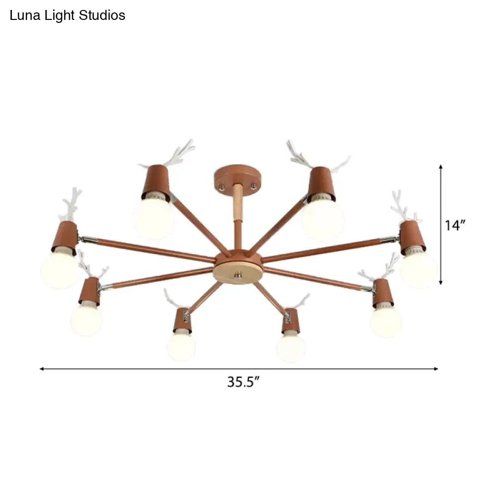 Macaron Sweet Cone Game Room Chandelier - Metal 8-Light Hanging Light With Antlers