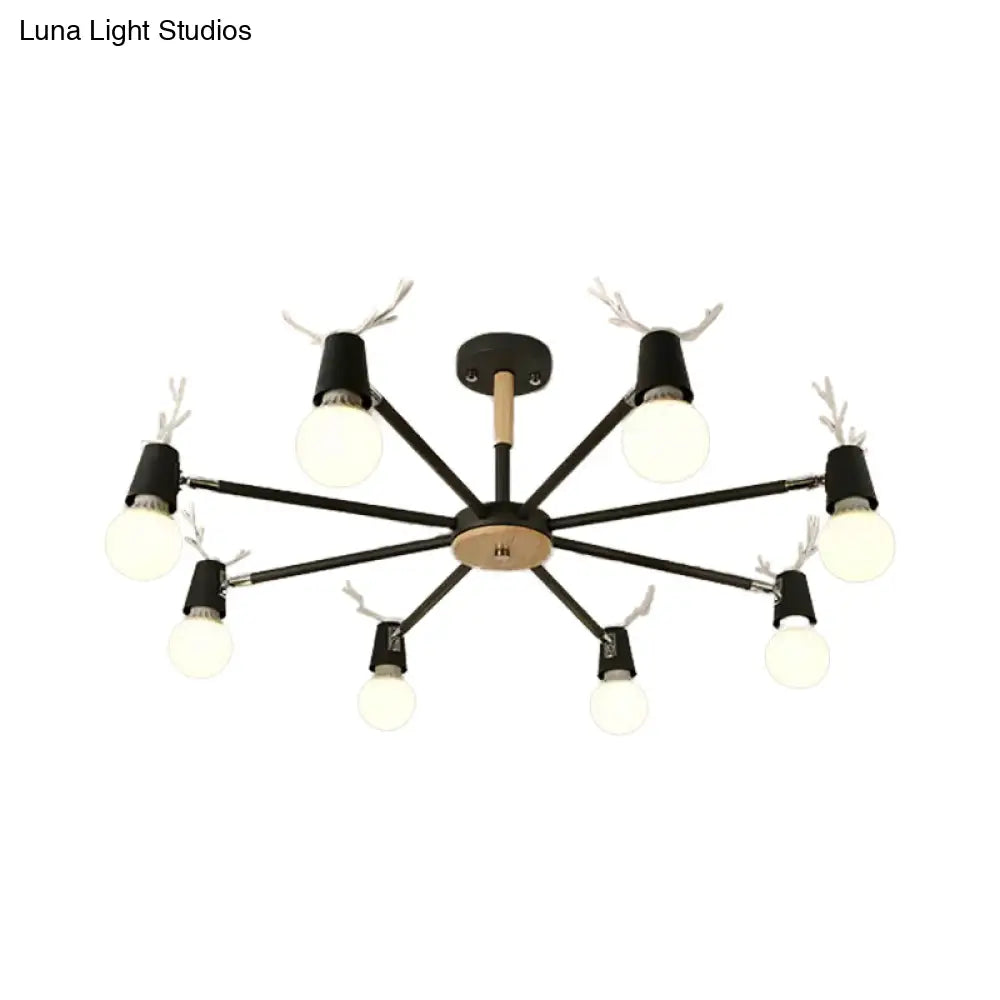 Macaron Sweet Cone Game Room Chandelier - Metal 8-Light Hanging Light With Antlers